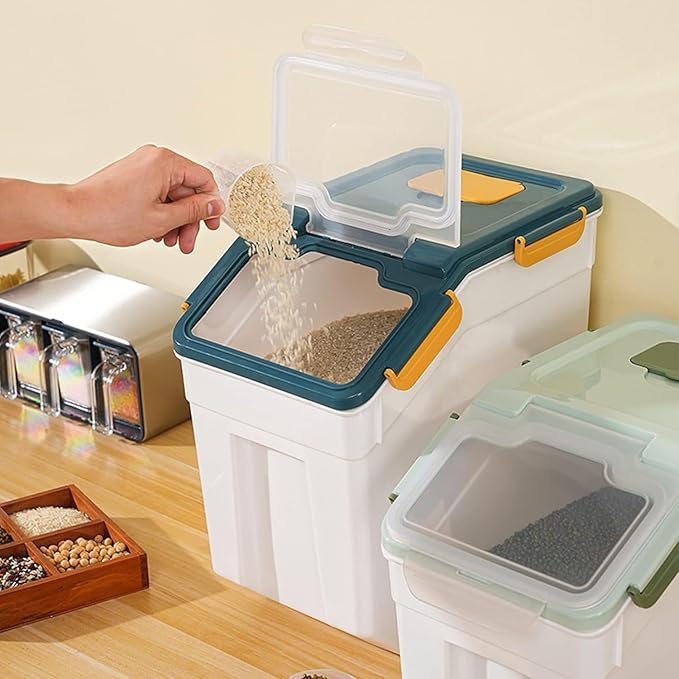 PENCK Large Flour Storage Container Bin 40lbs (2 Pack) - 50lb Rice Dispenser with Locking Lid, Measuring Cup & Scoop - Kitchen Pantry Organizer for Cereal, Grain (Blue)