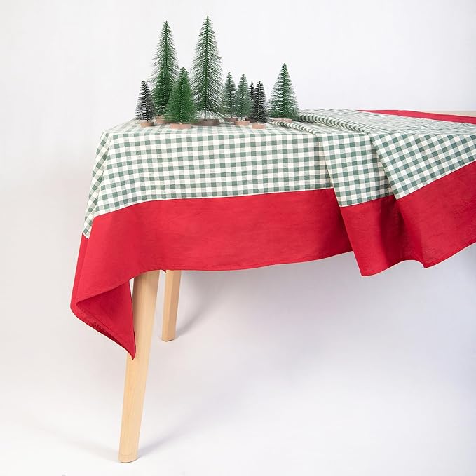 MONDAY MOOSE Christmas Gingham Checkered Farmhouse Rustic Decoration Rectangle Natural Stonewashed Cotton Tablecloth for Kitchen, Dining Room, Restaurant (60x120 inch, Red/Green)