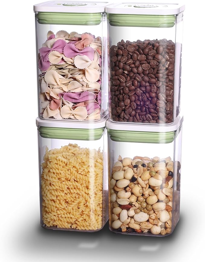 linoroso Pop Airtight Food Storage Containers with Time Recording Lids, BPA-Free Stackable Plastic Storage Containers Set of 4, Dry Cereal Container Set for Pantry Countertop Fridge Organization