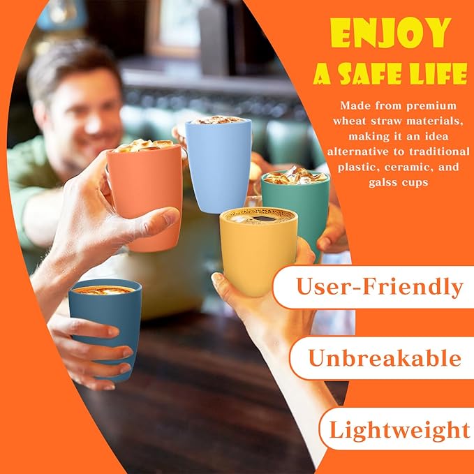 Homienly Water Cups Wheat Straw Drinking Glasses Cups 12oz Unbreakable Cups,Microwave and Dishwasher Safe Cup Set,6 PCS Stackable Cups for Kitchen,Camping-Colorful