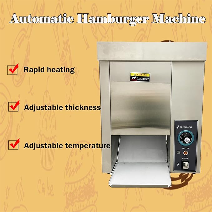 110V Vertical Hamburger Toaster Machine, Adjustable Temperature and Thickness Burger Bun Toaster for Burger Joints Cafes 2000W
