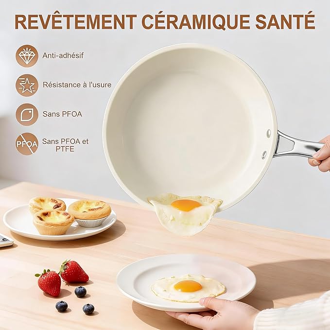 8.5 Inch Ceramic Nonstick Frying Pan Skillet - PFAS-Free, Non-Toxic, Oven Safe & Induction Ready, Aluminum Cookware with Stainless Steel Handle