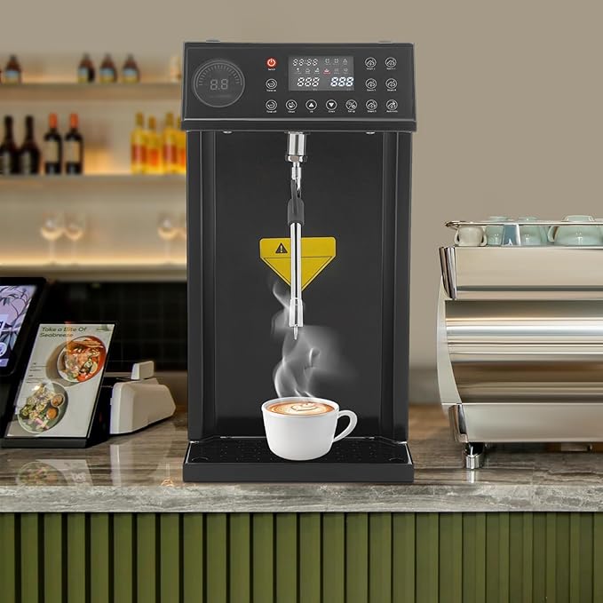 Commercial Milk Frother, 1300W 8L Steam Milk Foam Machine, Full-Automatic Steam Boiling Water Frothing Machine with 24H Timing Function for Tea Coffee Dessert Milk