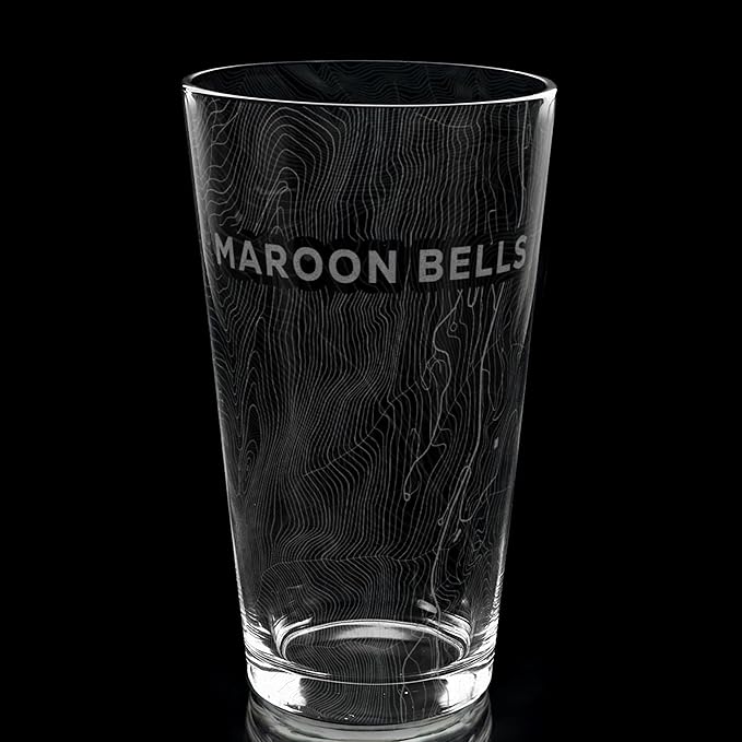 MAROON BELLS COLORADO Engraved Pint Glass | Great Mountain Topography Map Gift Idea!