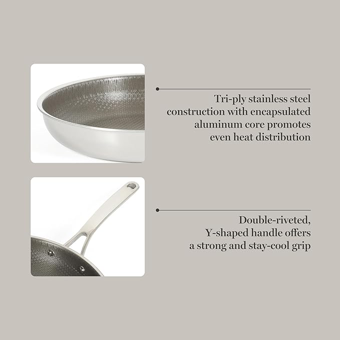 Martha Stewart Badgley Hybrid Nonstick 9.5 Inch TriPly Stainless Steel Fry Pan & Stay Cool Handle - Laser Etched Non-Toxic Perfect Sear Nonstick Skillet - Dishwasher and Induction Safe