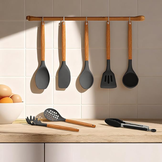 Kitchen Utensils Set - Silicone Cooking Utensils Set - 12 Pcs for Cooking, Spatula,Turner, Spoon, Brush, Useful Pots and Pans Accessories, Kitchen Gadgets for Non-Stick Cookware BPA FREE