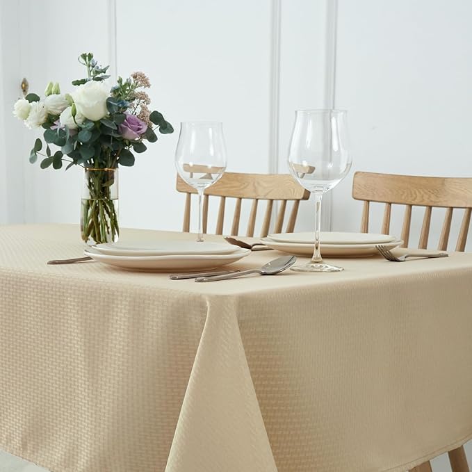 maxmill Square Tablecloth Weaved Texture Stain Resistant Waterproof Wrinkle Resistant Washable Soft Table Cloth, Decorative Fabric Table Cover for Dining Room Dinner and Parties, 52 x 52 Inch, Natural