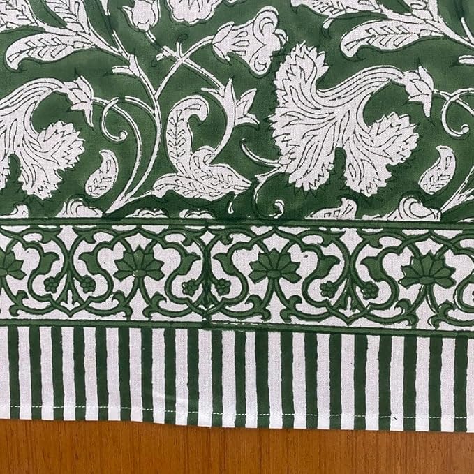 Ridhi Block Print Round Pantone Artichoke Reusable Tablecloth 100% Cotton 132" Inch Decorative Table Cover eveyday Dining, Home, Party, Wedding, Farmhouse Gift for Spring, Easter, Valentine