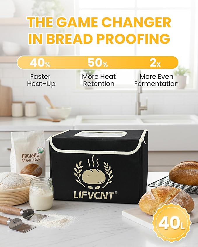 Folding Bread Proofing Box, Dough Proofer with 68–132°F Temperature Control & 99H Timer, Sourdough Proofing Box for Bread, Pizza, Yogurt, Kombucha, with Metal Rack & Water Tray, Mocha Black
