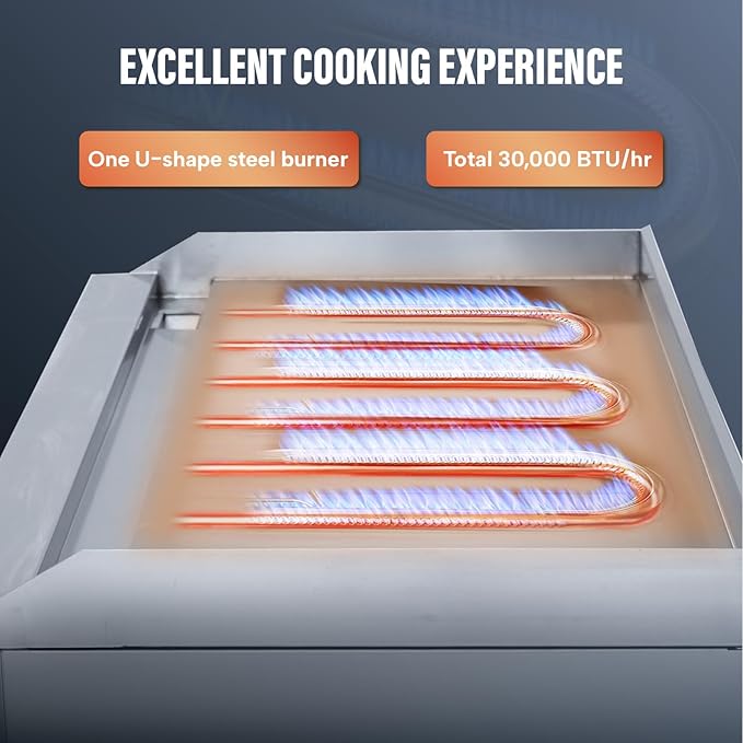 WESTLAKE 16"W Commercial Gas Griddle Countertop Natural Gas and Propane Griddle with Single Burners 30,000 BTU, Stainless Steel Plate Grill for Restaurants