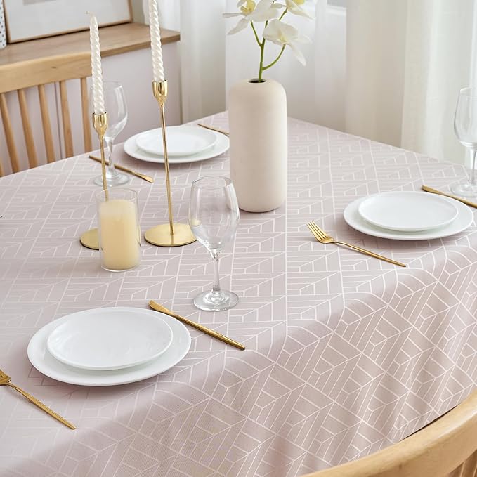 Table Cloths Rectangle Tablecloth Geometry Elegant Silky Soft Waterproof Washable Oblong Table Cover for Dining Kitchen Party Banquet Patio Decoration (60 x 102 Inch,Light Brown)