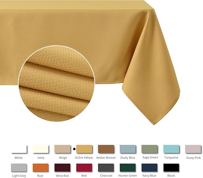 maxmill Textured Rectangular Tablecloth Water Resistance Antiwrinkle Spillproof Soft Jacquard Table Cloth for Dining Room, Buffet Banquet Parties and Holiday Dinners, 60 x 104 Inch, Ochre Yellow