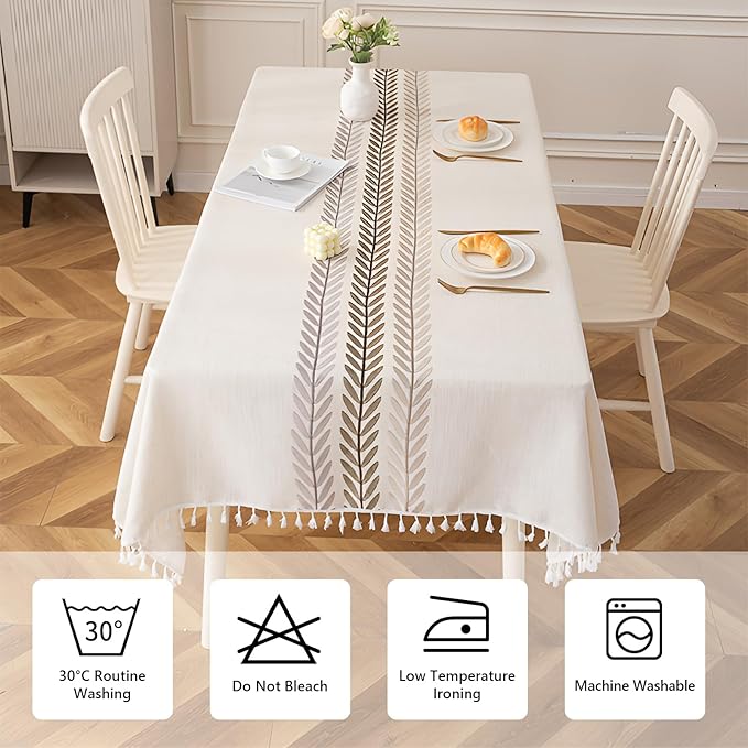 Deep Dream Tablecloths for Rectangle Tables, Cotton Linen Table Cloth, Waterproof Wrinkle Free Farmhouse Table Cloth with Tassels for Kitchen Dining Party for Rectangle Tables, 55''x140'',12-14 Seats