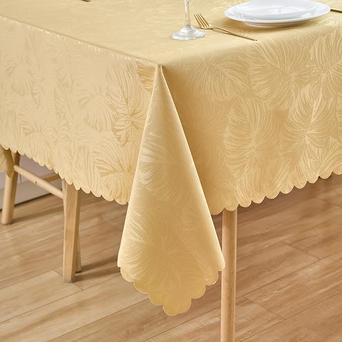 Rectangle Tablecloths 52x70 Inch Waterproof Washable Golden Oblong Table Clothes for 4 Foot Tables Leave Pattern Silky Soft Table Covers for Kitchen Dining Birthday Party Banquet Decor
