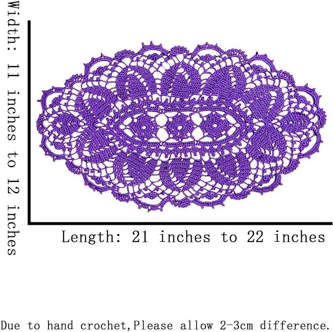 BIBITIME 12 x 22 in Lace Tablecloth Doily Handmade Crochet Placemat Women Vase Mat Kitchen Table Runner (1PC, Dark Purple)