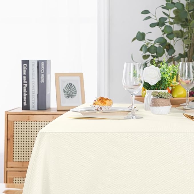 Hiasan 54 X 54 Inch Square Textured Tablecloth - Waterproof Spillproof Antiwrinkle Jacquard Table Cloth for Kitchen and Dining Dinner, Outdoor Picnic, Holiday and Parties, Champagne