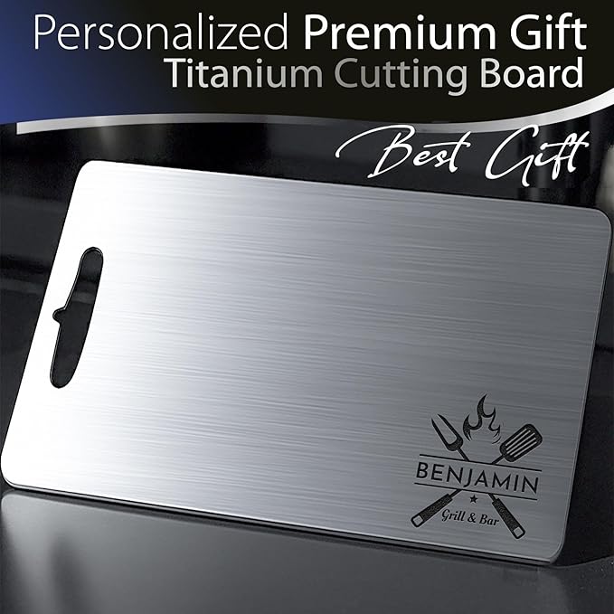 Personalized Titanium Cutting Board, Pure Titanium, Stainless Steel Premium Custom Engraved Chopping Board Gift for Men, Women, Birthday, Anniversary, Valentine Day, Kitchen Chefs & BBQ Grill Lovers