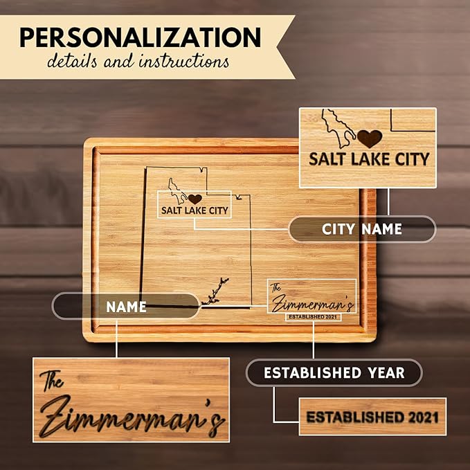 Utah Cutting Board, Personalized State Map Moving Away Gifts, Wooden States Gifts, Destination Gifts for Host Family, Bamboo Home Decor