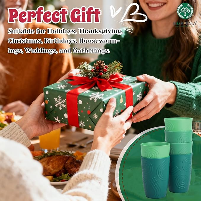 Homienly Cups for Drinking 12oz Daily Use Cups Dishwasher Safe Plastic Cups Alternative Stackable and Lightweight Reusable cups for Family Use-Forest Series