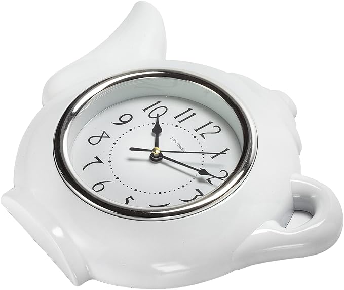 Park Madison Teapot 9 Inch Quality Quartz Battery Operated 3-D Easy to Read Home/Office/Kitchen/Classroom/School Clock Classic Movement, White (13903)