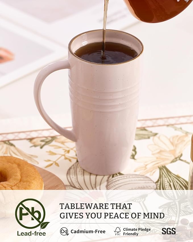 famiware Jupiter Large Coffee Mug, 20oz Coffee Mug with Lid, Ceramic Mugs Set of 2, Cup Set with Handle for Latte, Tea, Cocoa, Milk, Home & Office, Microwave and Dishwasher Safe, Light Pink