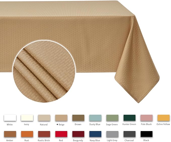 maxmill Jacquard Tablecloth Stain Resistant Waterproof Wrinkle Resistant Spillproof Washable Soft Weaved Texture Table Cloth for Dining Room, Indoor Outdoor Use, Rectangle 60 x 140 Inch, Beige