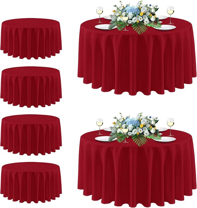 sancua Christmas Red Round Tablecloth 108 Inch Diameter, 6 Pack - Circle Polyester Fabric Table Cloth for Wedding Party Reception Banquet Birthday, Washable Formal Table Cover (Fit 42-96 Inch Tables)