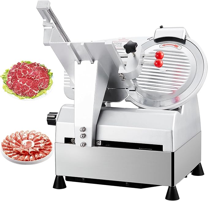 10" Electric Meat Slicer Machine for Home, 550W Automatic Deli Slicer, Adjustable 0-17mm Thickness, Stainless Steel Blade, Commercial Meat Cutter for Cheese, Bread & More