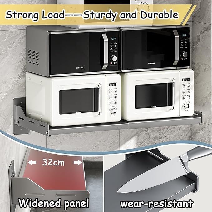 Under Cabinet Microwave Oven Mounted – Extendable Kitchen Microwave Oven Rack,Carbon Steel Adjustable Wall Shelf for Organizer (L 14-23.6In) Oven Shelf for Top of Stove for Kitchen Storage Rack(Gray)