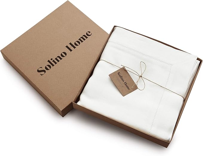 Solino Home Linen Tablecloth for Rectangle Tables 60 x 144 Inch - Classic Hemstitch 100% Pure Linen White Table Cloth - Machine Washable Cloth Tablecloth for Winter, Spring, Easter, Valentines