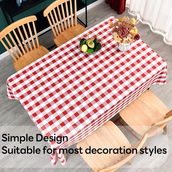 Gingham Tablecloth Rectangle Table Cloth Heavy Duty Cotton Checkered Table Cover for Spring Picnic Kitchen Dining(C-Red, 52x120 inch)