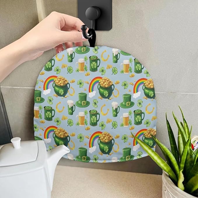 Green Teapot Cozy Money Jar for Home Kitchen Decor - Insulated Tea Kettle Cover Protector for Saint Patrick's Day