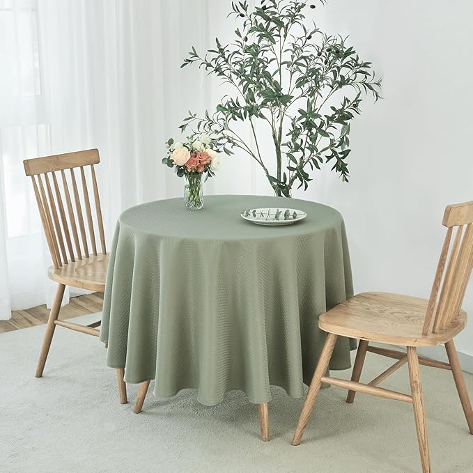 maxmill Round Weaved Texture Design Tablecloth Spill-Proof Wrinkle Free Soft Washable Table Cloth for Circular Table Cover, for Dining Room Banquet Parties Holiday Dinner, 70 Inch Sage Green