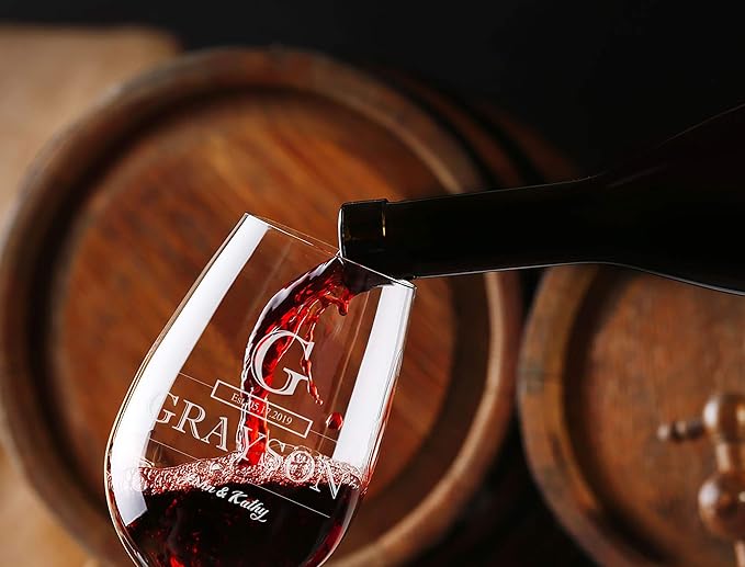 Custom Stemless Wine Glass for Him Personalized Wedding Wine Glass, Engraved With Your Engagement Gift, Wedding gifts or Anniversary Information! Customized Gifts for Women Gifts or Couples Gift