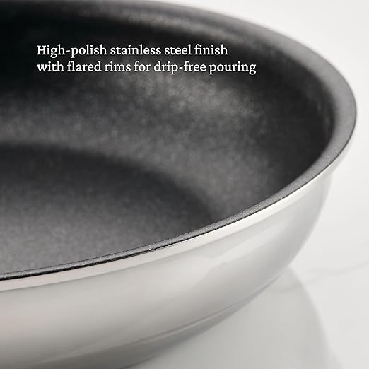 Hestan ProBond Luxe TITUM Nonstick Skillet, 11-Inch Professional Clad Stainless Steel, ProCore Tri-Ply Clad Construction, Polished Exterior, Induction & Oven Safe