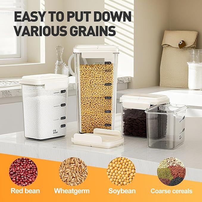 3-Piece Airtight Storage Set - 1200ml+2000ml+2800ml with Handheld Design, BPA-Free Food-Grade, Stackable Organizers for Flour, Grains, Oats, Pasta, Pet Food (Light Grass Green)