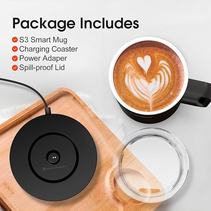 Vsitoo S3 12oz Heated Mug - Temperature Control Smart Mug with Mug Warmer, Perfect for Espresso, Auto-Sensing AI Heats Drinks to 120-150°F Hands-Free.Ideal for Home/Office/Gifts，White