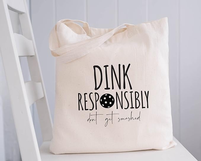 Pickleball Lightweight Canvas Tote, Market and Grocery Bag - Gift for Him or Her - Pickle Ball Gift - Retirement - Christmas - Mothers Day - Fathers Day - Birthday (Dink Responsibly Tote)