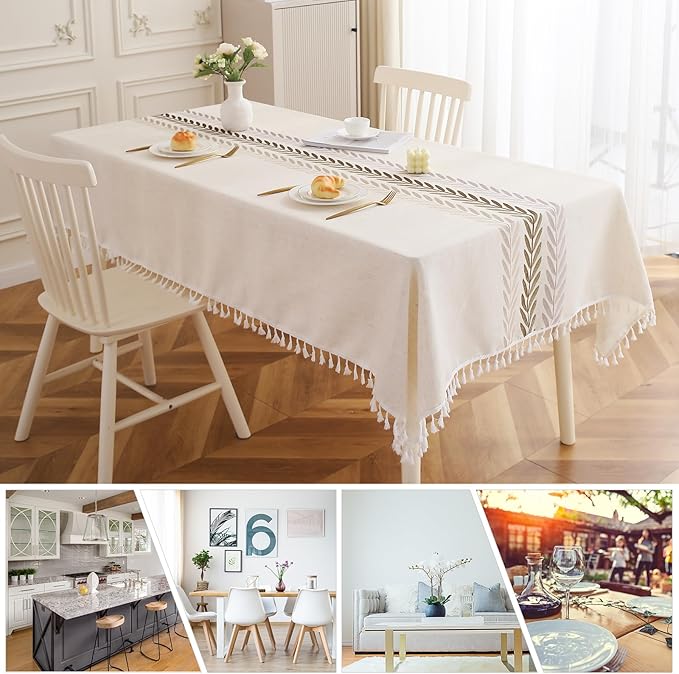 Deep Dream Tablecloths for Rectangle Tables, Cotton Linen Table Cloth, Waterproof Wrinkle Free Farmhouse Table Cloth with Tassels for Kitchen Dining Party for Rectangle Tables, 55''x140'',12-14 Seats