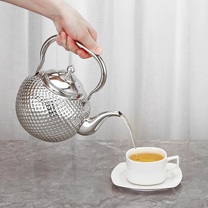SANQIAHOME 1200ml teapot with Infuser stainless steel Water Boilers lifting handle Tea Maker Water Kettle for Induction/Gas silver