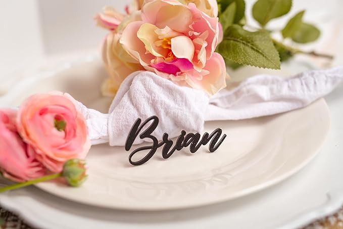 Customized Acrylic Name Tags for Place Setting, Personalized Place Cards for Weddings, Bridal Showers and Events, Cursive Laser Cut Seating Cards