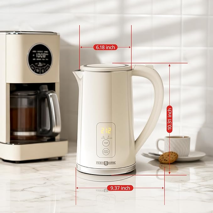 Electric Tea Kettle, PARIS RHÔNE1.7L Temperature Control Electric Kettle, 4H Keep Warm Water Boiler with 6 Presets, LED Screen Electric Kettles for Boiling Water, Boil-Dry Protection, BPA Free
