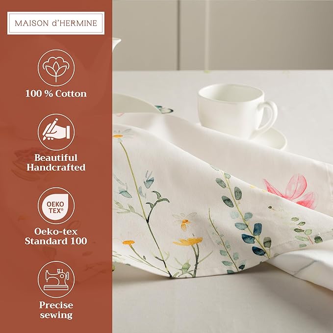 Maison d' Hermine Cloth Napkins Set of 4 100% Cotton Everyday Reusable Square Napkins Cloth Washable Dinner Wedding Restaurant Valentines Day Decorations Spring/Summer (Botanical Fresh, 20" x 20")