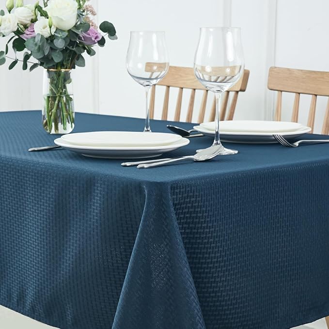 maxmill Weaved Texture Rectangle Tablecloth Water Resistant Wrinkle Free Spill-Proof, Soft Table Cloth for Dining Room Decoration, Banquet Parties Event Holiday Dinner, 60 x 84 Inch Navy Blue