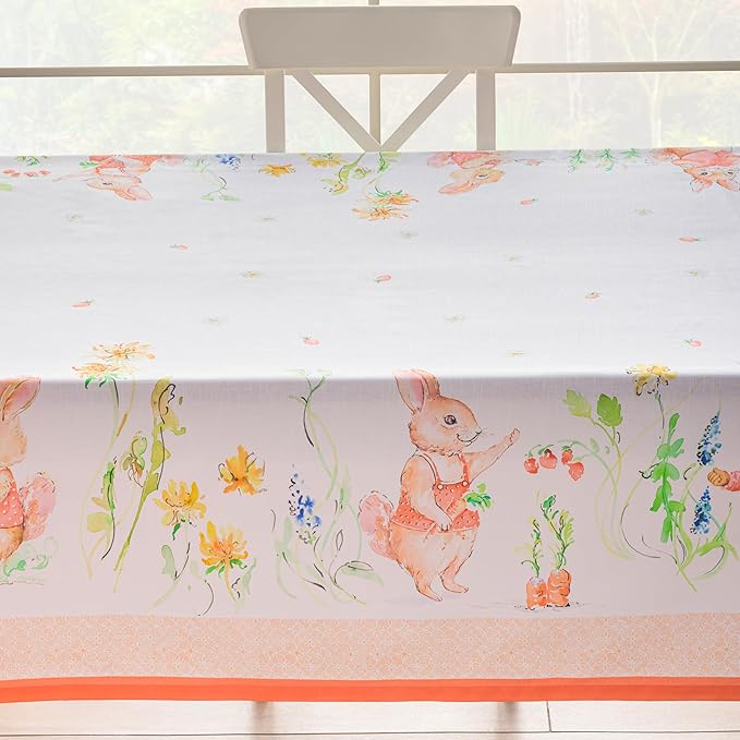 Maison d' Hermine Table Cloth Rectangle Table 100% Cotton 70 x 90 Inches Tablecloth Reusable Decorative for Dining Room Farmhouse Home Valentines Day Decorations Spring Summer - Bunny Party