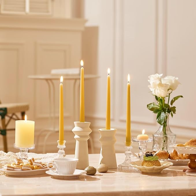 10-Inch Tall Dripless Taper Candles Set of 4 - Lemon Yellow Tapered Candles, Perfect for Spring - Smokeless, Unscented, Long Burning - Hand Poured, Colored Tall Candlesticks - Lemon