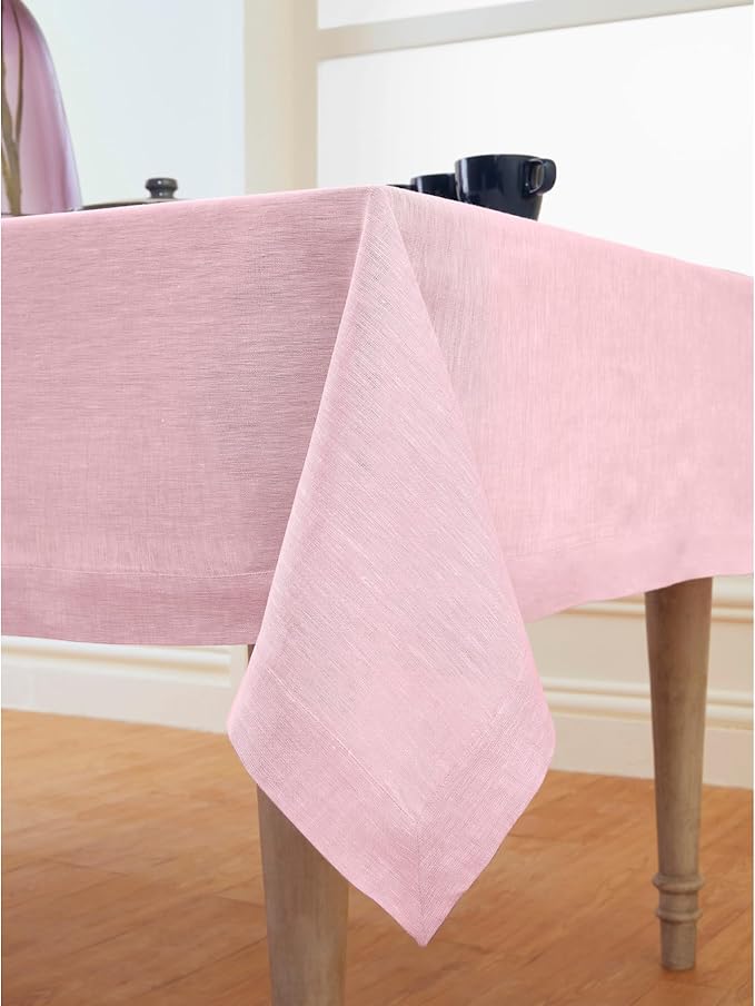 Solino Home Linen Tablecloth 60 x 108 Inch - 100% Pure Linen Bubblegum Pink Table Cloth for Rectangle Tables - Athena, Machine Washable Tablecloth for Valentines, Spring, Easter