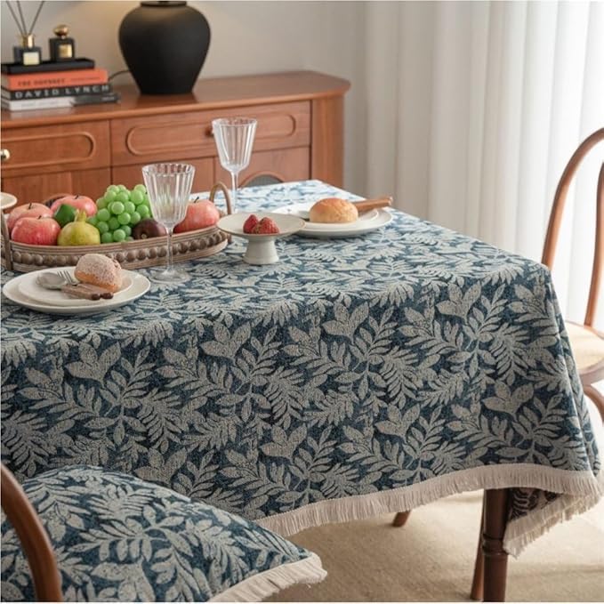 Rectangular Tablecloth Blue Leaf Plant Tablecloth Thick Tablecloth Jacquard Thickened Suitable for Living Room(Style7,140 * 220cm)