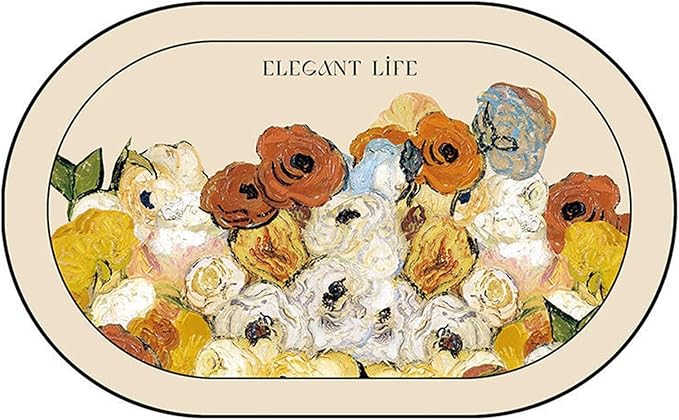 Oval Leather Placemat Pink Flower Table Mat Waterproof Anti-Oil Placemats Heat Insulation Plate Bowl Pad Dining Room Decor(A)