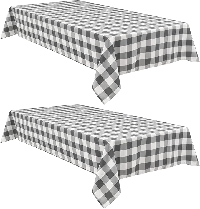 Hiasan Buffalo Plaid Tablecloth Waterproof, 2 Pack, 54 x 108 inch - Checkered Table Cloth Rectangle for Outdoor Picnic/Party/Dining, Grey and White Gingham Pattern